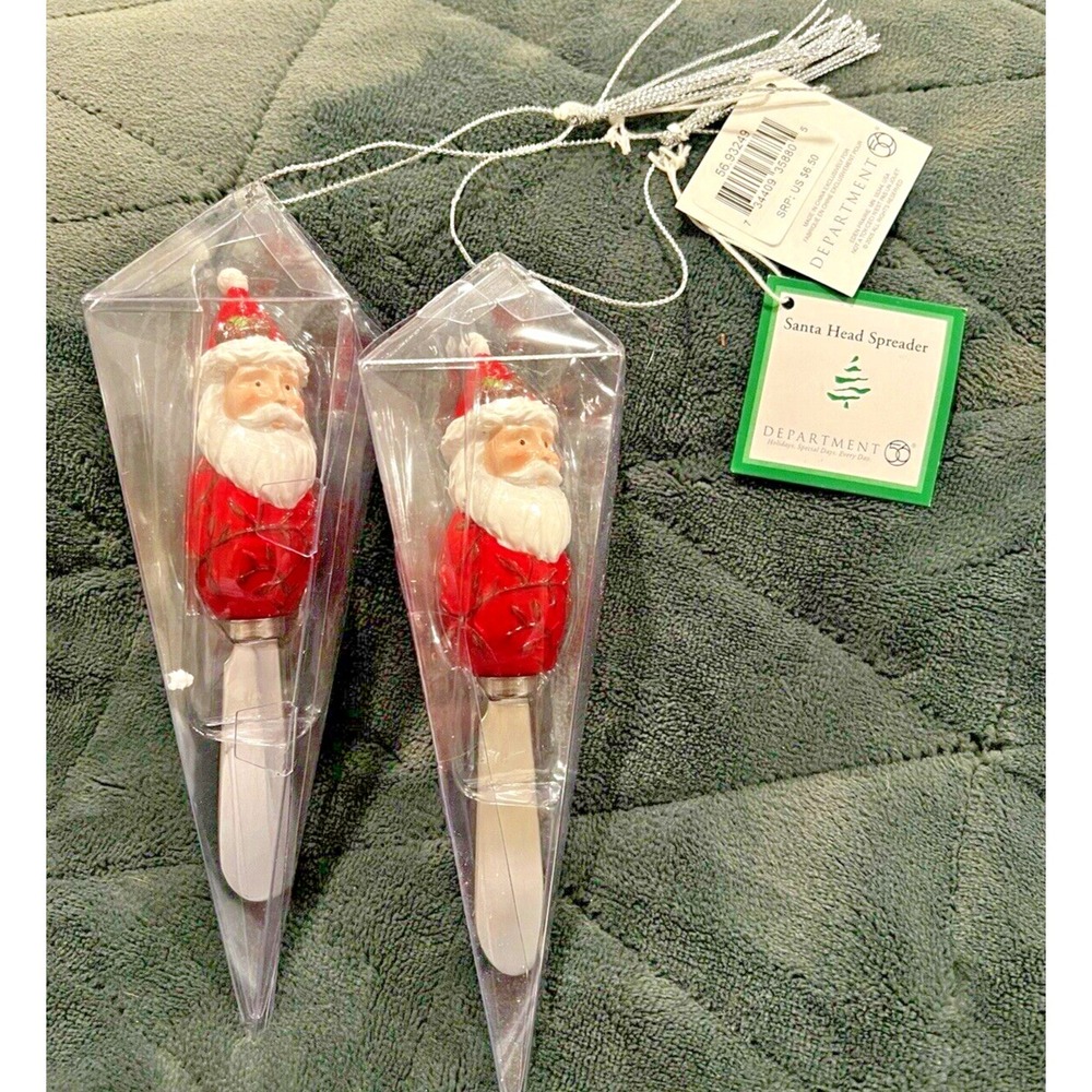 DEPT 56 Christmas Santa Head cheese Butter Spreaders ~ Set of 2 ~‎ NEW